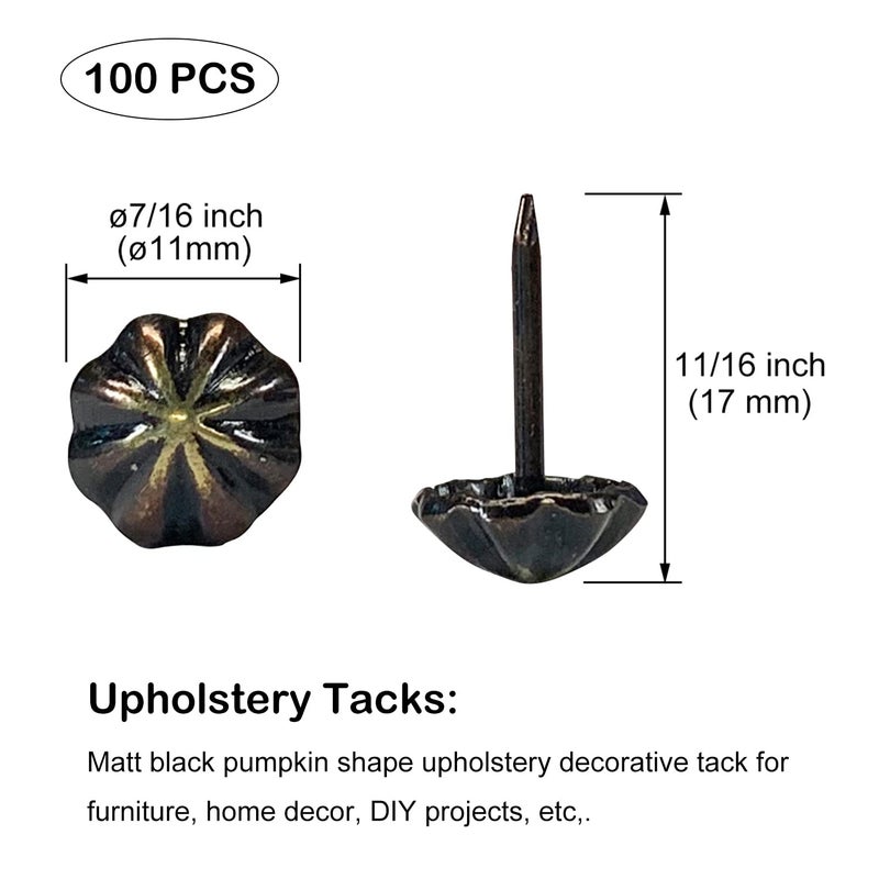 Maozaa Upholstery Tacks  Furniture Upholstery Nails for Decorative  100 PCS 7/16 inch Decorative Tack for Furniture DIY Decorative  Pumpkin Shape Nail Copper Renaissance/Matt Black - Image 2